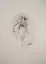 Louis ICART : Jeune femme au chapeau paré de roses, Gravure originale signée