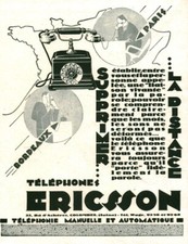 Vintage Ericsson 1929 Magazine Issue Phone Advertising