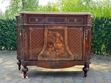 Bahut Cupboard Cabinet French Louis XVI Marble Mahogany Bronze Inlay 1880