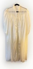Vintage No Tag Poly Satin Long PEIGNOIR Robe Wrapper Floral Lace Hi Neck Tie 3X