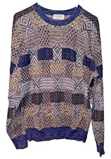 Tricots St Raphael Wild Coogi Styled Geometric Textured Knit Sweater L USA VTG