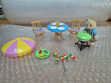 Vintage Sylvanian Families Figures Dolls Garden Barbecue BBQ Set Table Chairs 