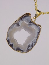 BUTW Gold Electroform Occo Agate Geode Slice Druzy Pendant necklace 6201K