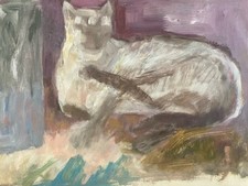 Oil Painting Paper Portrait 1970 Art Cat Animal Animals Expressionist