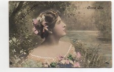 Fantasy card - old postcard - surrealism - woman - art 