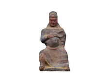 13"Chinese Red Pottery  Guan Gong Guan Yu warrior God Statue sculpture