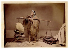 Japan, wood carrier, vintage watercolor print, ca.1880 Japan, wood carrier