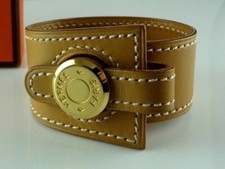 Hermes NEW AUTHENTIC Clou de Selle Gold Leather Bracelet