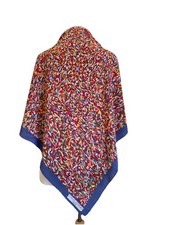 AS3# Charles Jourdan Paris Silk Scarf Abstract Multicolor Pattern Blue Border