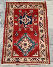 Vintage Hand Knotted Caucasian Kazak Rug Handmade Bedroom Boho Rug 3x4 ft