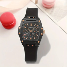 Black Color Tonneau Pointer Quartz Watch - Stylish Analog Display