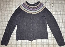 Tweeds Cardigan Angora Rabbit Fur Sweater Large Aztec Fair Isle 