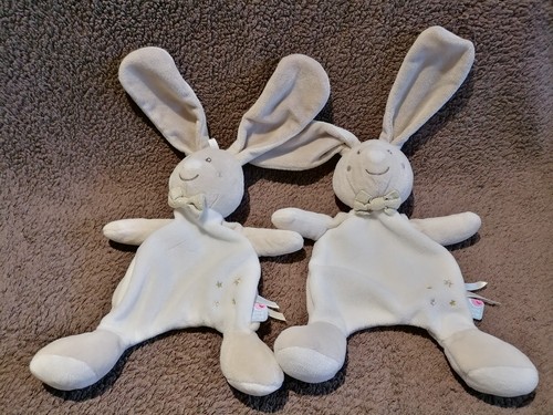 Doudou plat lapin blanc beige - plat,