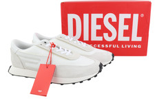 Diesel S-Racer-LC Baskets pour Homme EU44 Cuir Blanc Lumière Chaussures à Lacets