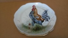 Rare assiette coq barbotine de