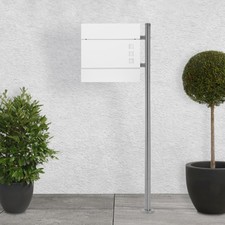 Boîte aux lettres blanc sur pied argenté acier revêtu par poudre porte-journaux