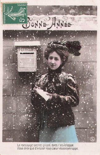 Bonne annee femme chapeau - cp,