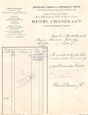 Invoice 1932 VELVET RUGS & FABRICS FOR FURNITURE HENRI CHANEE & CIE IN LYON