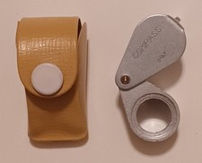 Vintage Japan Compass 10x Metal Magnifying Glass Loupe In Original Snap Case