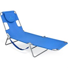 Beach Lounge Chair, Folding & Reclining Outdoor Chaise Lounger, Blue - Portab...