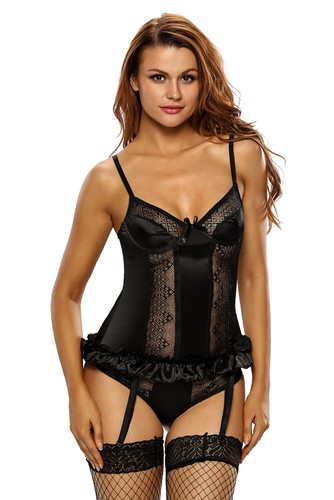 Corset bustier satin noir - corset,