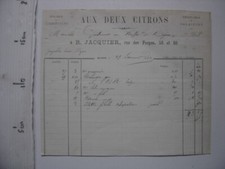Invoice circa 1880 Aux deux lemons Jacquier rue des Forges DIJON grocery store fruit
