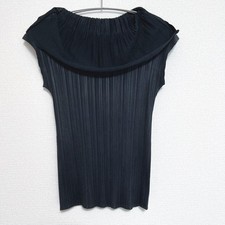 ISSEY MIYAKE Pleats Please French Tops Black Ruffles Deformed Collar Size 3 Good