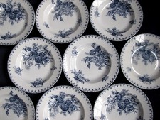 9 Sarreguemines 1900 Earthenware Flora Service Hollow Plates