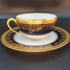 Haviland Blue Oven and Gold Limoges Porcelain Mismatched Cup and Saucer