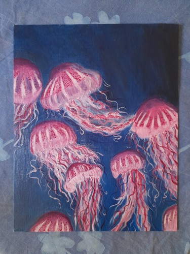 Peinture huile méduses - l'huile,