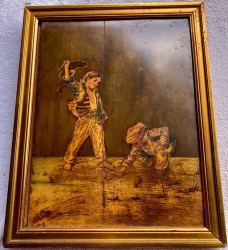 Tableau peint marqueterie - tableau,