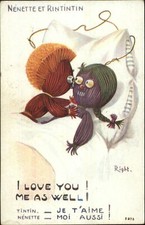 Yarn Rag Dolls Nenette & Rintintin RIGHT c1910 Postcard #1