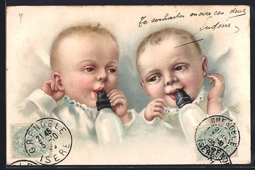 Lithographie deux nourrissons - lithographie,