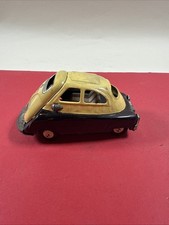 Vintage Tin BMW Isetta Friction Toy Car  Black & Beige Original