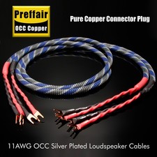 Pair OCC Silver Plated Speaker Cable Banana Spade Plug Audio Interconnect Cord