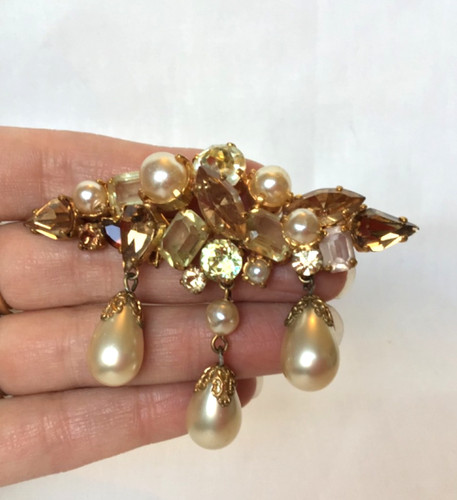 Broche vintage strass perles - broche,