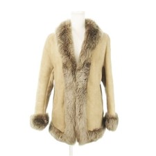 No Brand Sheepskin Mouton Coat Beige Leather Shawl Collar Used