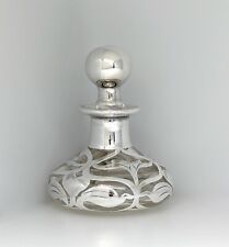 Antique Art Nouveau Glass & Silver Overlay Floral Motif Perfume Bottle