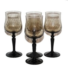 Lot of 4 Vintage Smoked Twisted Glass Liquor Glasses with Black Foot.