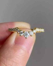 1.2CT Round Cut Moissanite Half-Eternit Wedding Band Ring 14k Yellow Gold Plated
