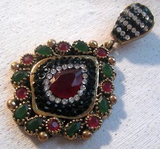 Turkish Hand Crafted 925 Sterling Silver Bronze Ruby Pendant & Stone Accents 
