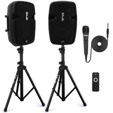 Pyle Powered PA Speaker System Active & Passive Bluetooth Loudspeakers Kit with.