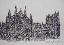 Original pen & ink wash drawing of Westminster Abbey London
