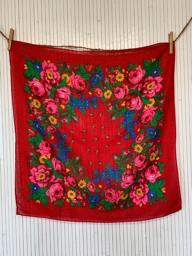 Foulard carré vintage rouge - vintage,