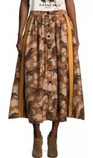 New Coach 6 Natte Midi Skirt Horse Printed Rodeo Pleated Button Long Equestrian