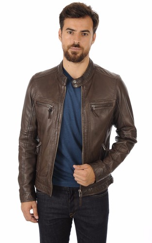 Veste cuir marron - en,