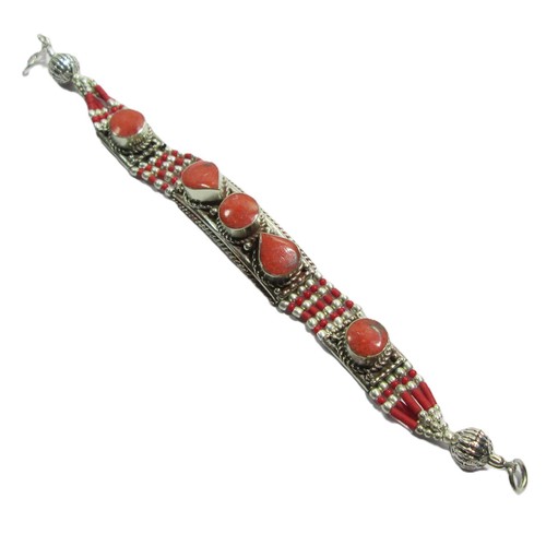 Bracelet corail rouge argent