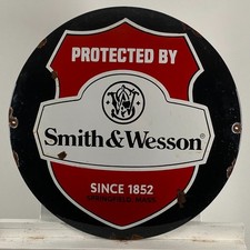 Plaque émaillée Smith & Wesson - Ø 50 cm (19,7") - Rare enseigne murale...