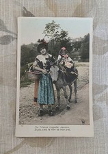 Carte Postale Ancienne Fantaisie Femme Panier Fille Âne CPA 1900