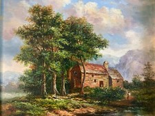 Belle Peinture Huile Sur Panneau Bois Hsp Morrice Maison En Bord De Rivière Art